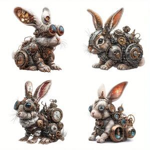 Steampunk Rabbit Decals 4 Pack Durable Plastic Dual-Sided Print Transparent Film